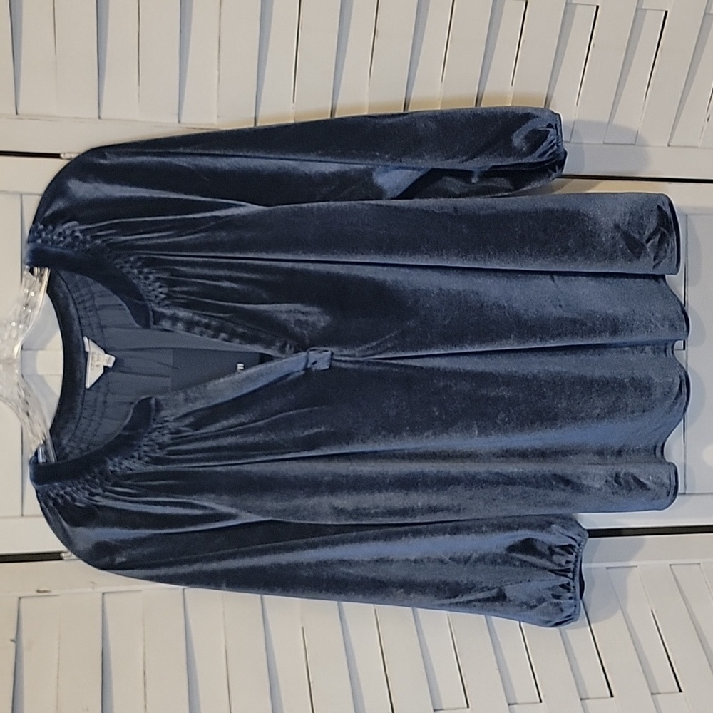 NWT Crown & Ivy Navy Blue Holiday Shine Velour‎ Peasant Blouse Size Large